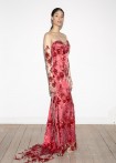 Long dress made of tattoo lace, ruby red
