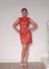 Lace dress with gold sequin embroidery, orange-pink