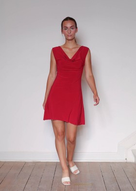 A-Dress with waterfall neckline, red A-Dress with waterfall neckline, red
