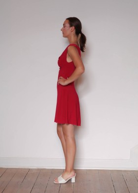 A-Dress with waterfall neckline, red A-Dress with waterfall neckline, red