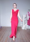 Long crêpe jersey dress with waterfall neckline, red