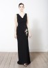 Crepe jersey gown with flower-embroidered back