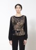Sweater with embroidered silk chiffon front