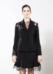 Flower-embroidered crepe stretch jacket