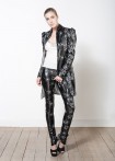 Long blazer in embroidered faux leather